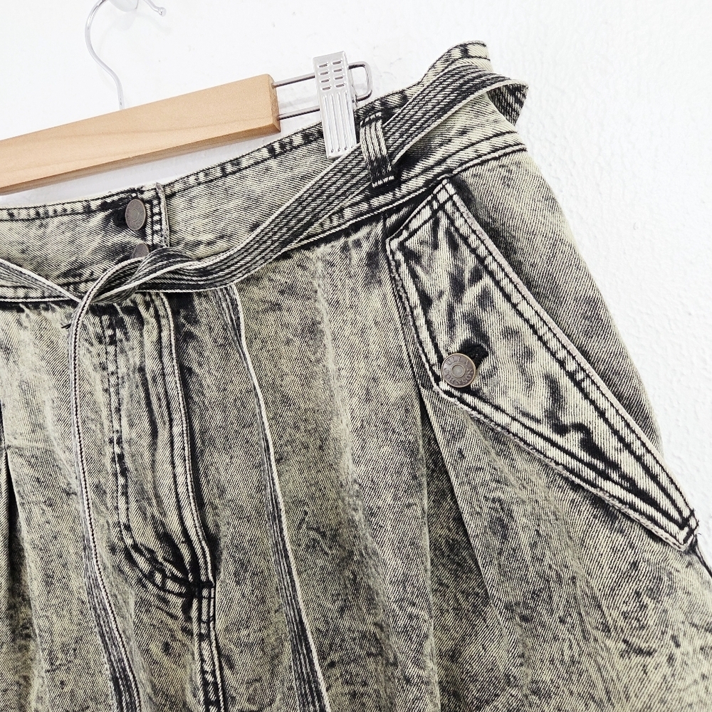 Ulla Johnson Alec Tie-Waist Shorts Acid Wash Denim Green Black Size 10 - Picture 7 of 9